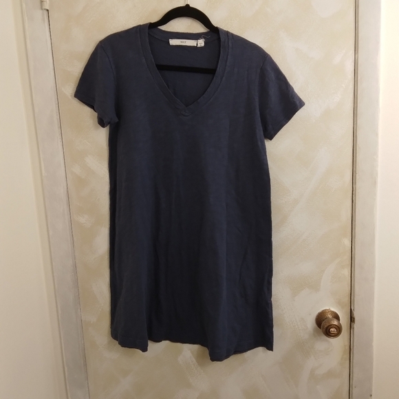 XS Wilt T-Shirt Dress Blue 100% Cotton TRAPEZE V-NECK SHIRT DRESS SHORT SLEEVES - Picture 2 of 8
